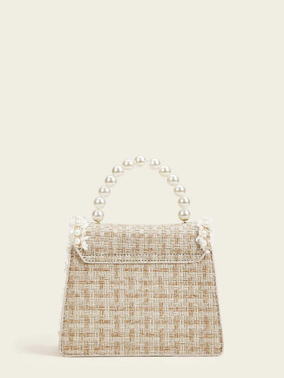 Elegant, Exquisite Mini Faux Pearl Decor Tweed Satchel Bag