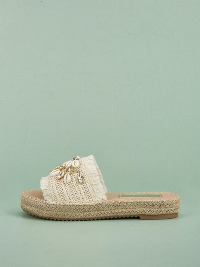 Women's Comfortable Shell Tassel Strap Flat Slip-On Sandals