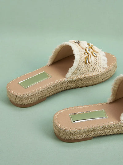 Women's Comfortable Shell Tassel Strap Flat Slip-On Sandals