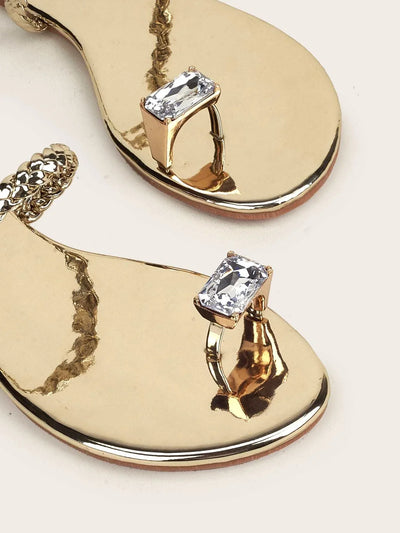 Metallic Rhinestone Decor Braided Thong Sandals