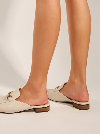 Metal Decor Snakeskin Flat Mules