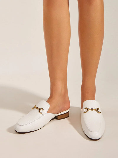 Metal Decor Snakeskin Flat Mules