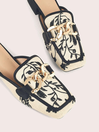 Two Tone Chain Decor Flat Mules