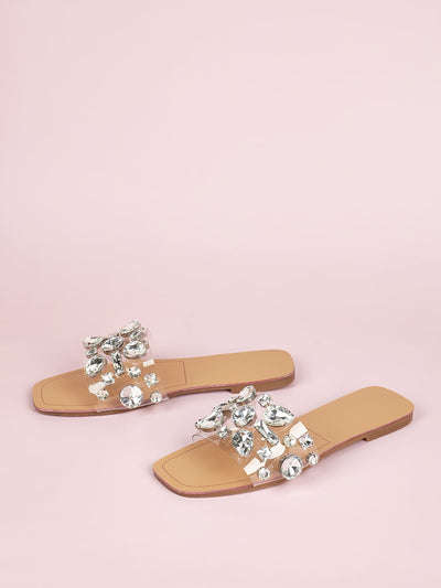 Women Gemstone Decor Slide Sandals