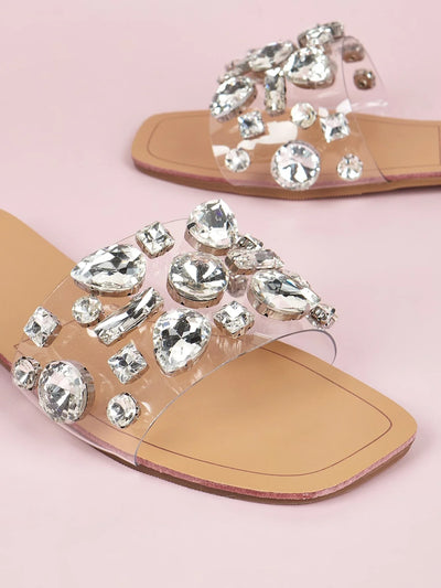 Women Gemstone Decor Slide Sandals