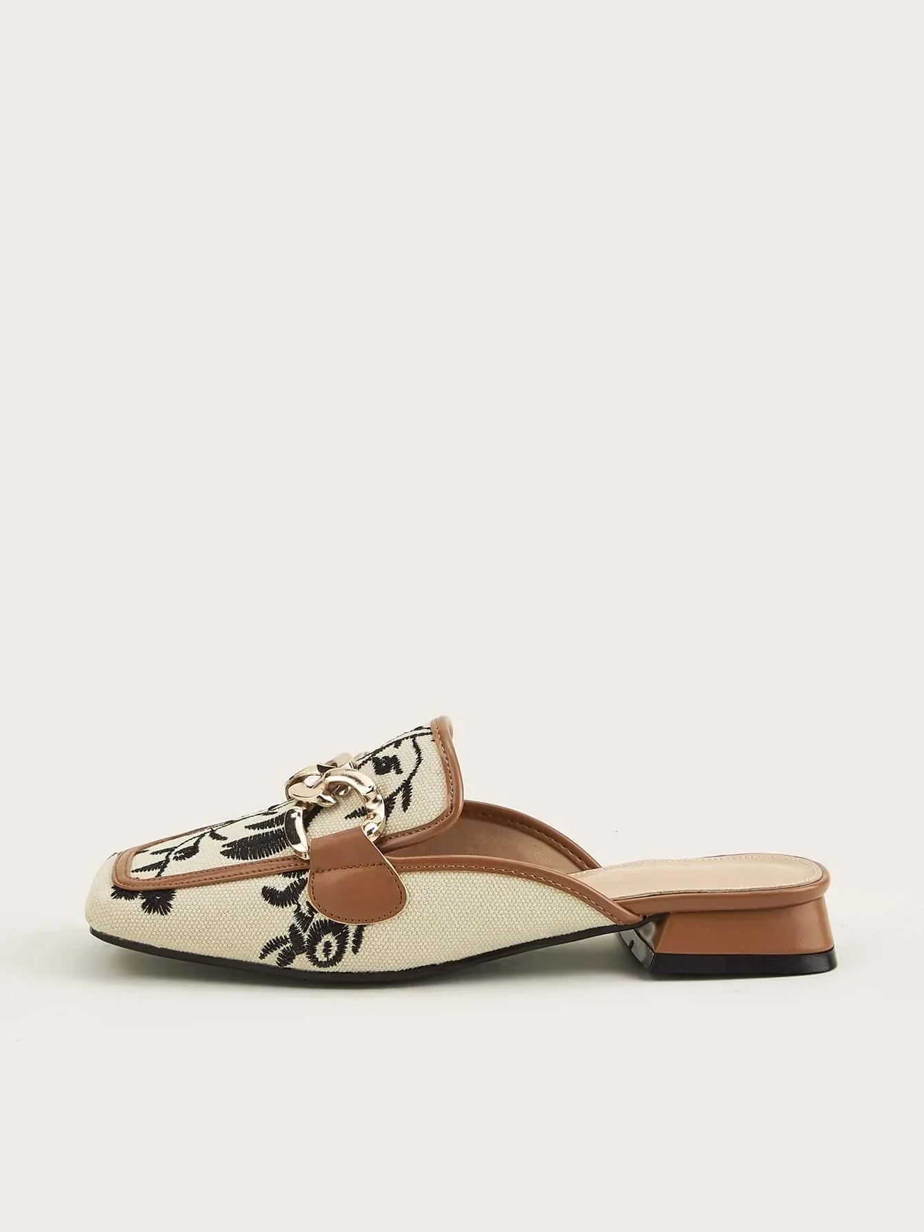 Two Tone Chain Decor Flat Mules