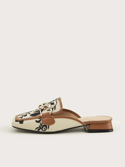Two Tone Chain Decor Flat Mules
