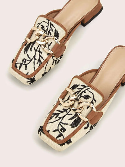 Two Tone Chain Decor Flat Mules