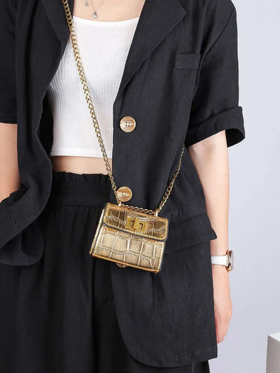 Waterproof,Lightweight,Business Casual Mini Metallic Crocodile Embossed Square Bag