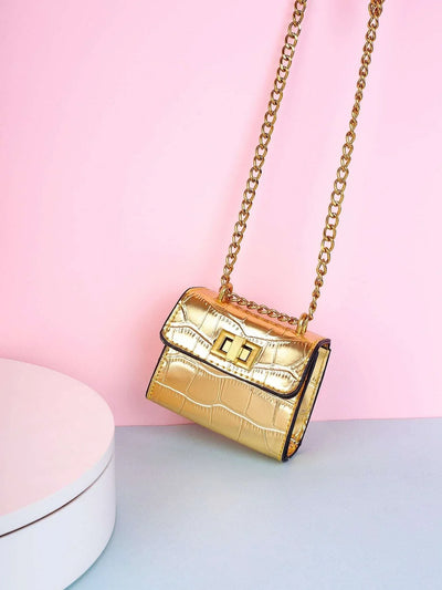 Waterproof,Lightweight,Business Casual Mini Metallic Crocodile Embossed Square Bag