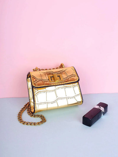 Waterproof,Lightweight,Business Casual Mini Metallic Crocodile Embossed Square Bag