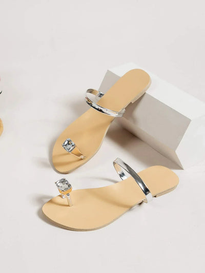 Rhinestone Decor Toe Ring Thong Sandals