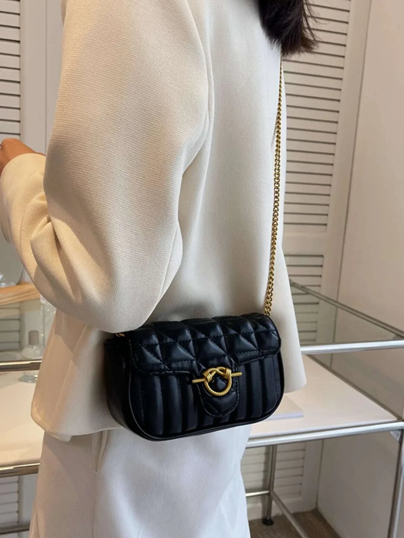 Lightweight,Business Casual Mini Quilted Flap Chain Square Bag