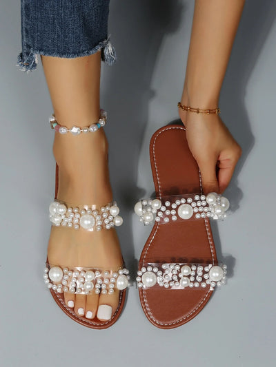 Women Faux Pearl Decor Slide Fashion Sandals