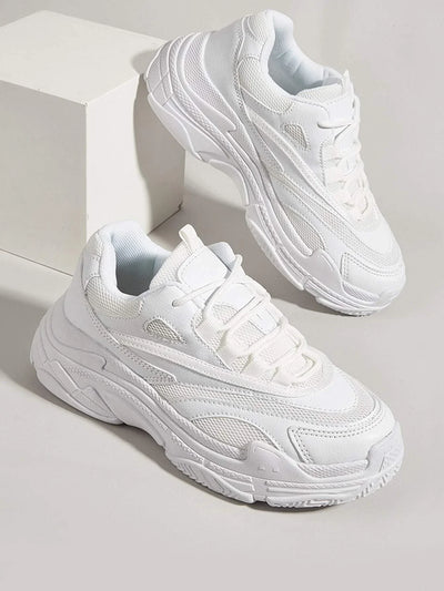 Mesh Panel Lace-Up Front Chunky Sneakers