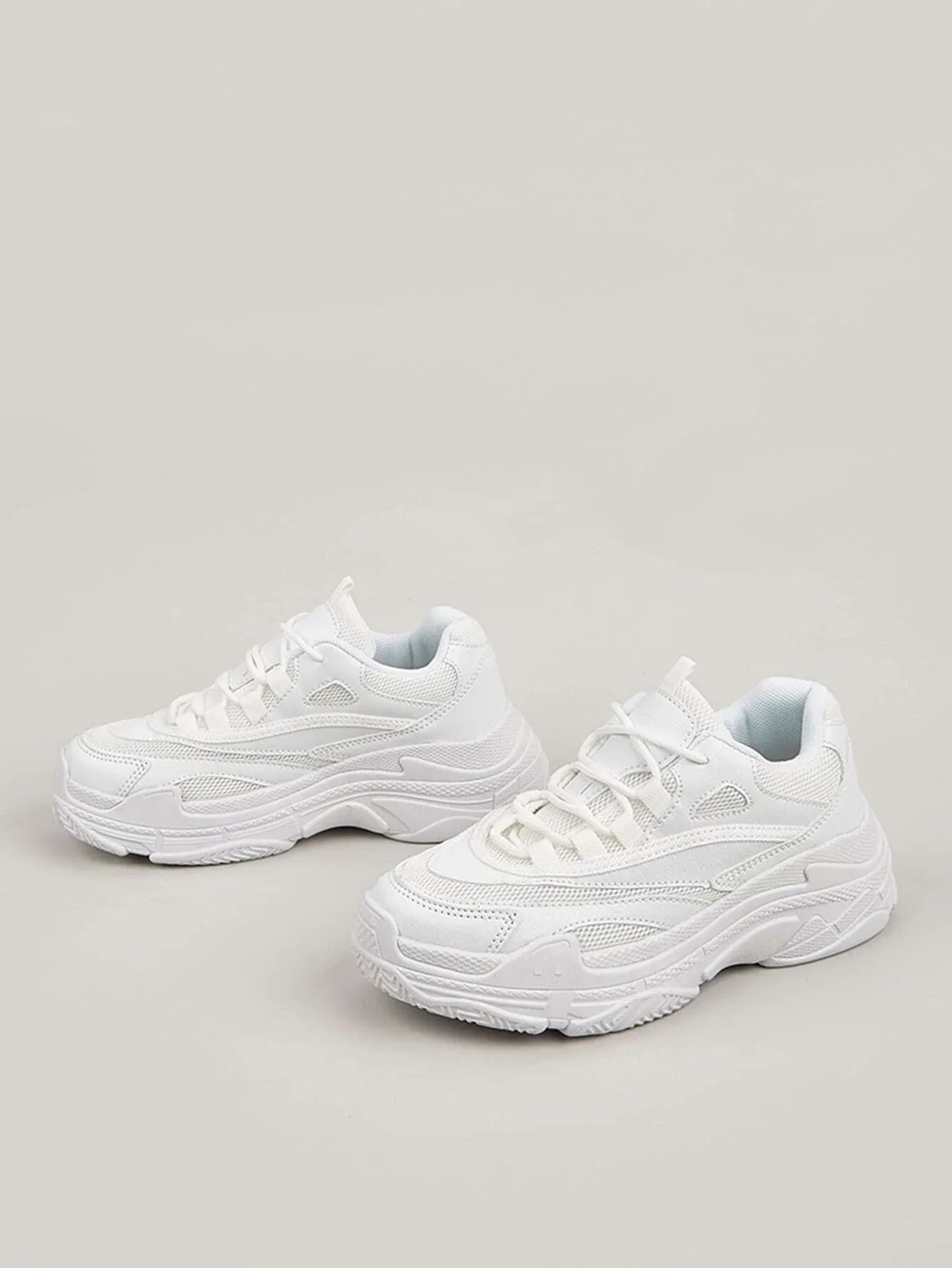 Mesh Panel Lace-Up Front Chunky Sneakers