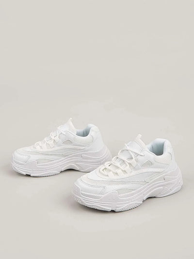 Mesh Panel Lace-Up Front Chunky Sneakers