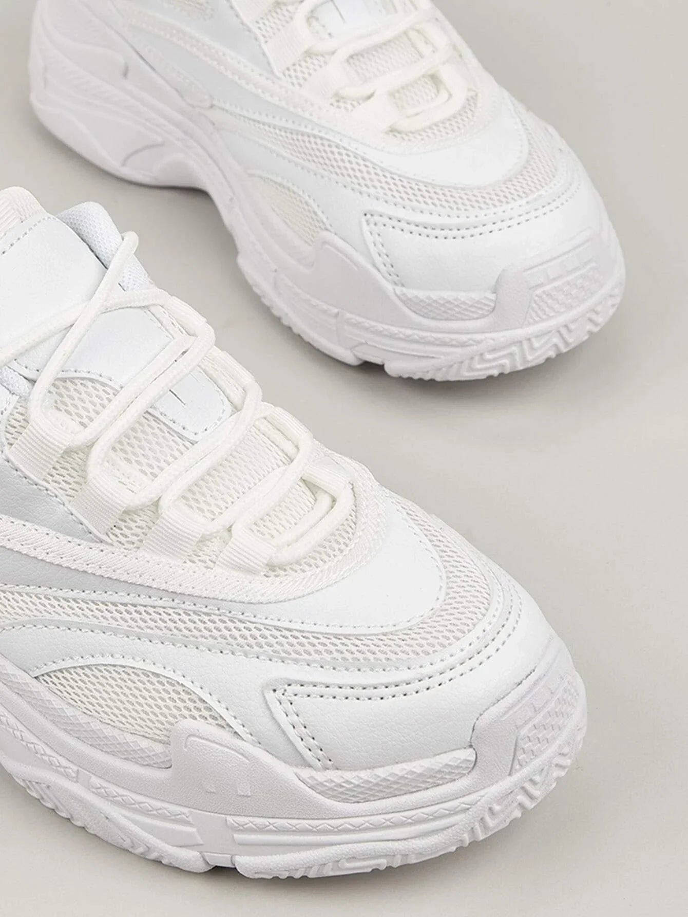 Mesh Panel Lace-Up Front Chunky Sneakers