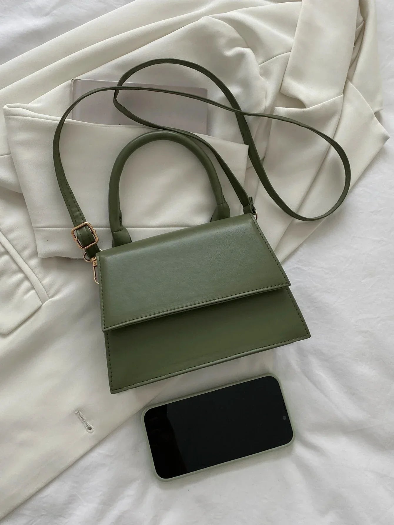 Fashionable Solid Color Flap Mini Handbag