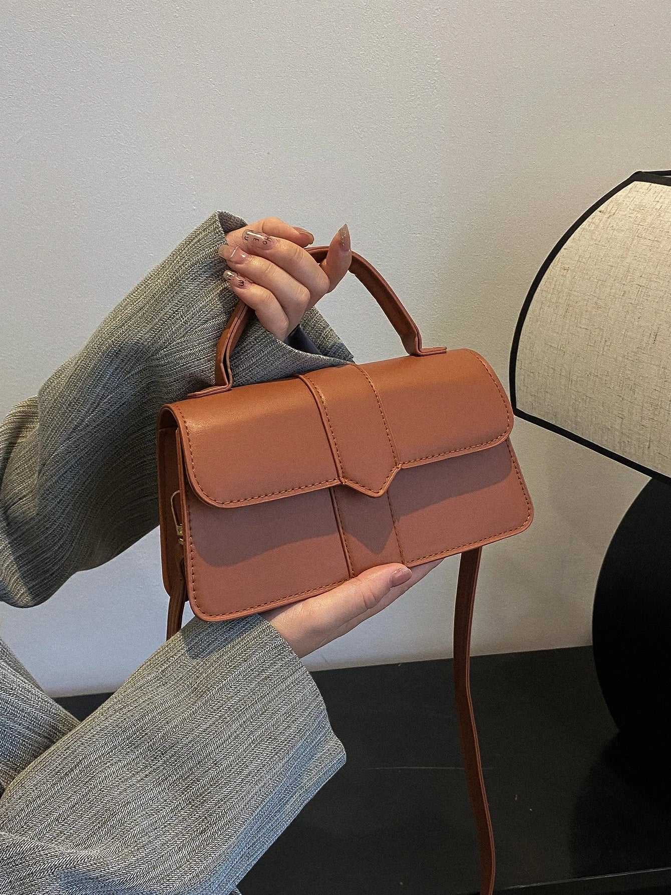 Minimalist Top Handle Flap Square Bag