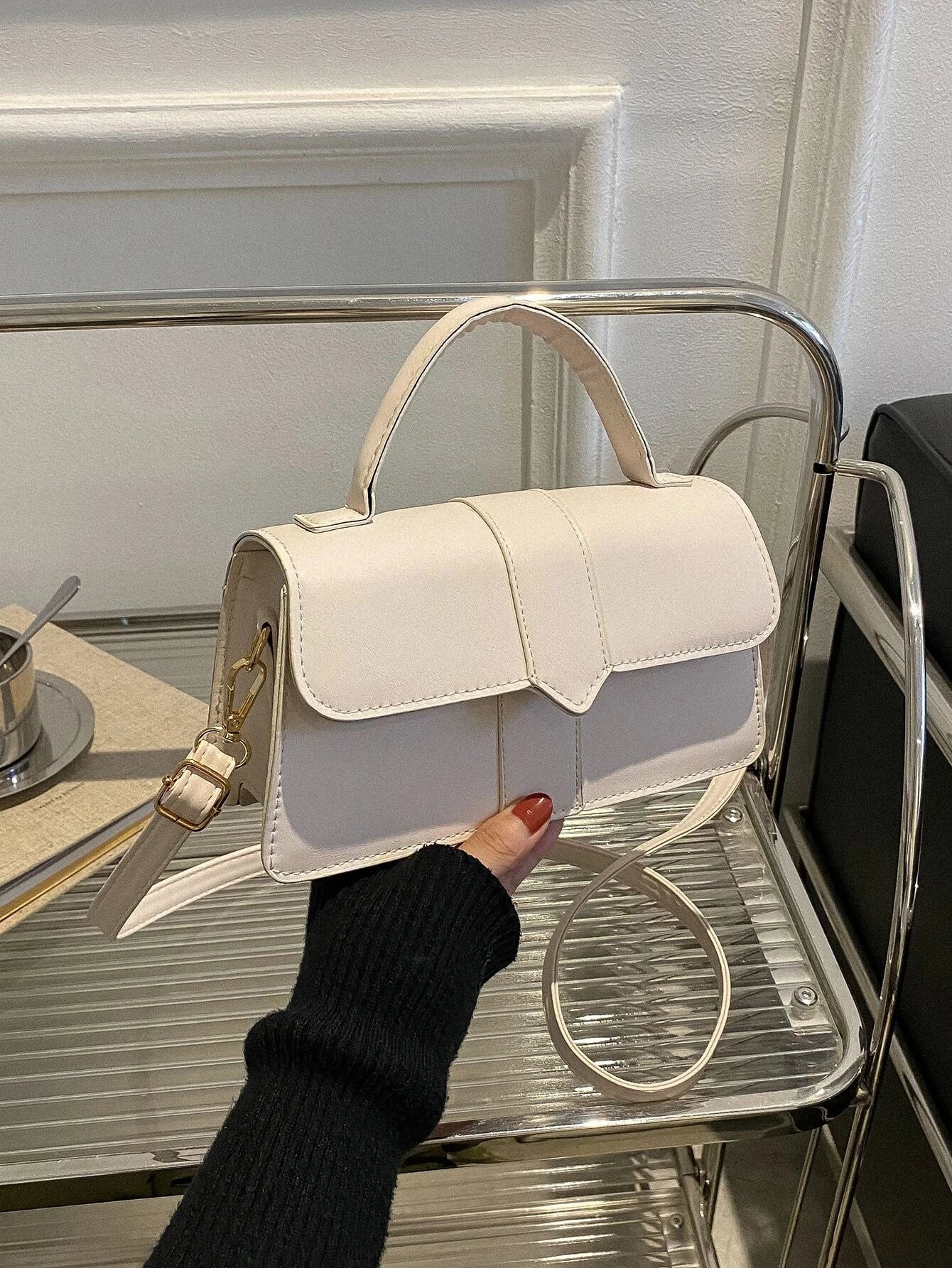 Minimalist Top Handle Flap Square Bag
