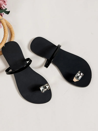 Rhinestone Decor Toe Ring Thong Sandals