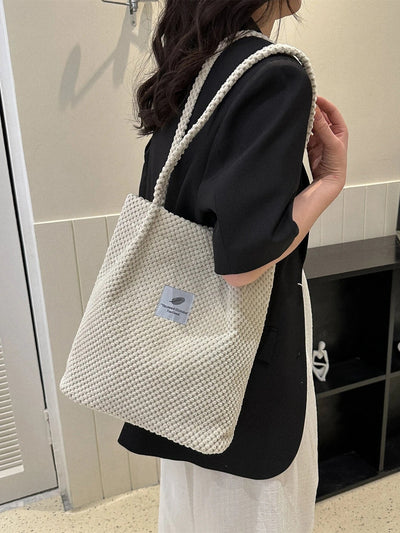 Letter Patch Decor Corduroy Square Bag