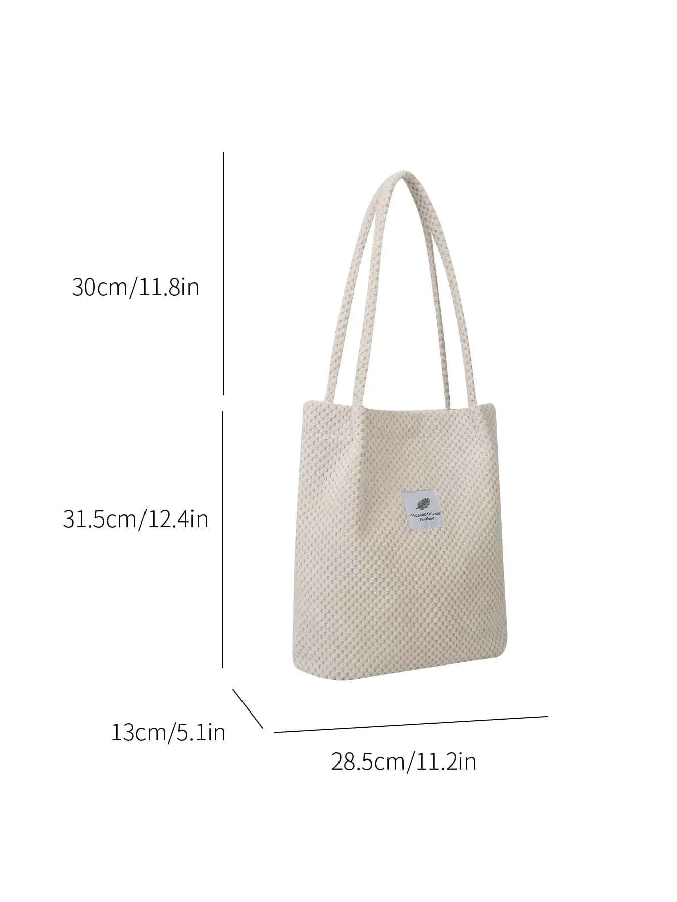 Letter Patch Decor Corduroy Square Bag