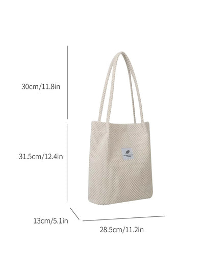 Letter Patch Decor Corduroy Square Bag