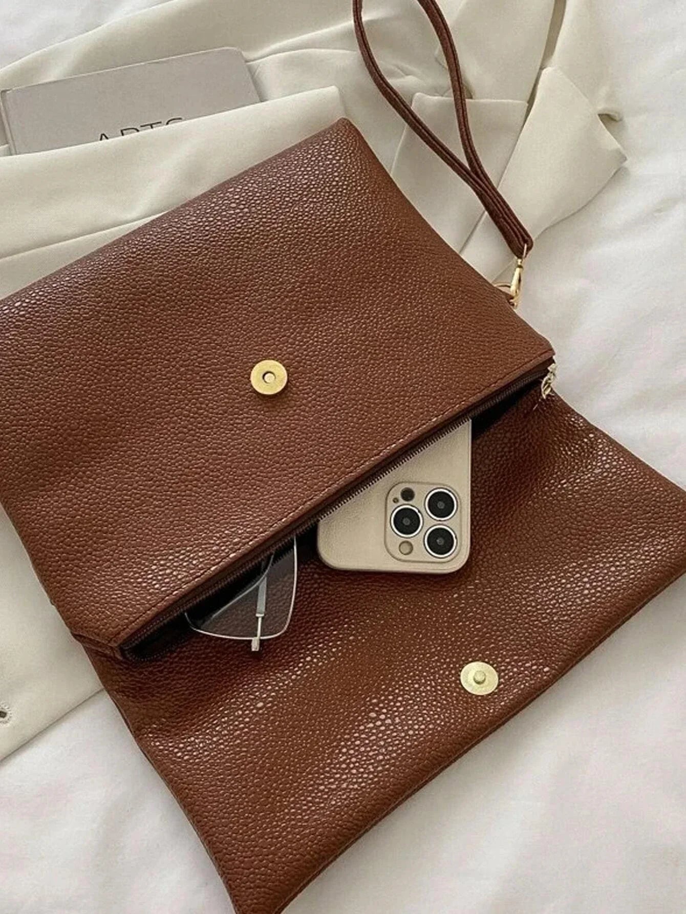 Fashionable,Minimalist,Casual,Litchi Embossed Flap Square Bag For Girl
