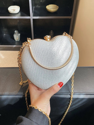 Glamorous Glitter Bling, Sequin, Luxury, Shiny Women's Heart Shaped Rhinestone Evening Clutch Bag