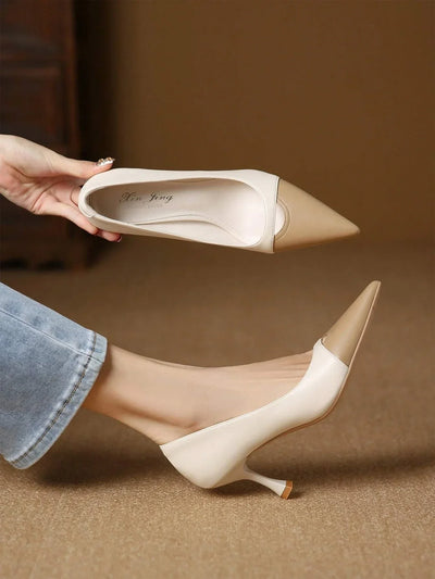 Women Two Tone Point Toe Pyramid Heeled Court Pumps