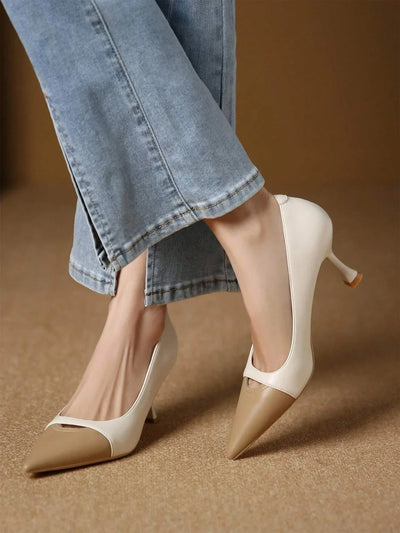 Women Two Tone Point Toe Pyramid Heeled Court Pumps