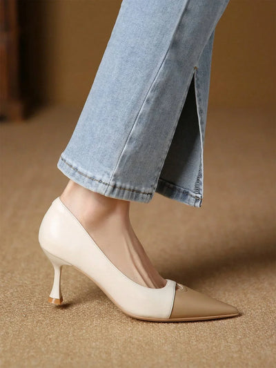 Women Two Tone Point Toe Pyramid Heeled Court Pumps