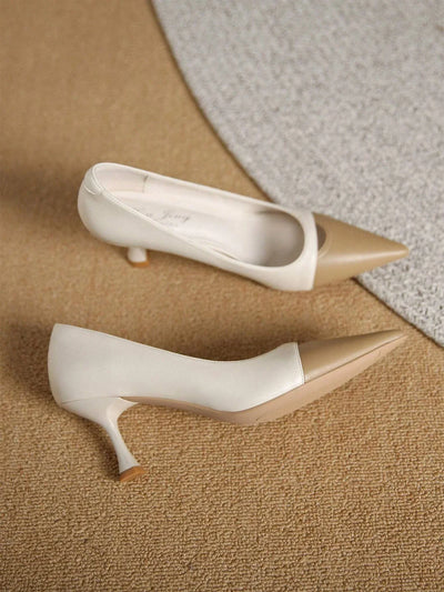 Women Two Tone Point Toe Pyramid Heeled Court Pumps