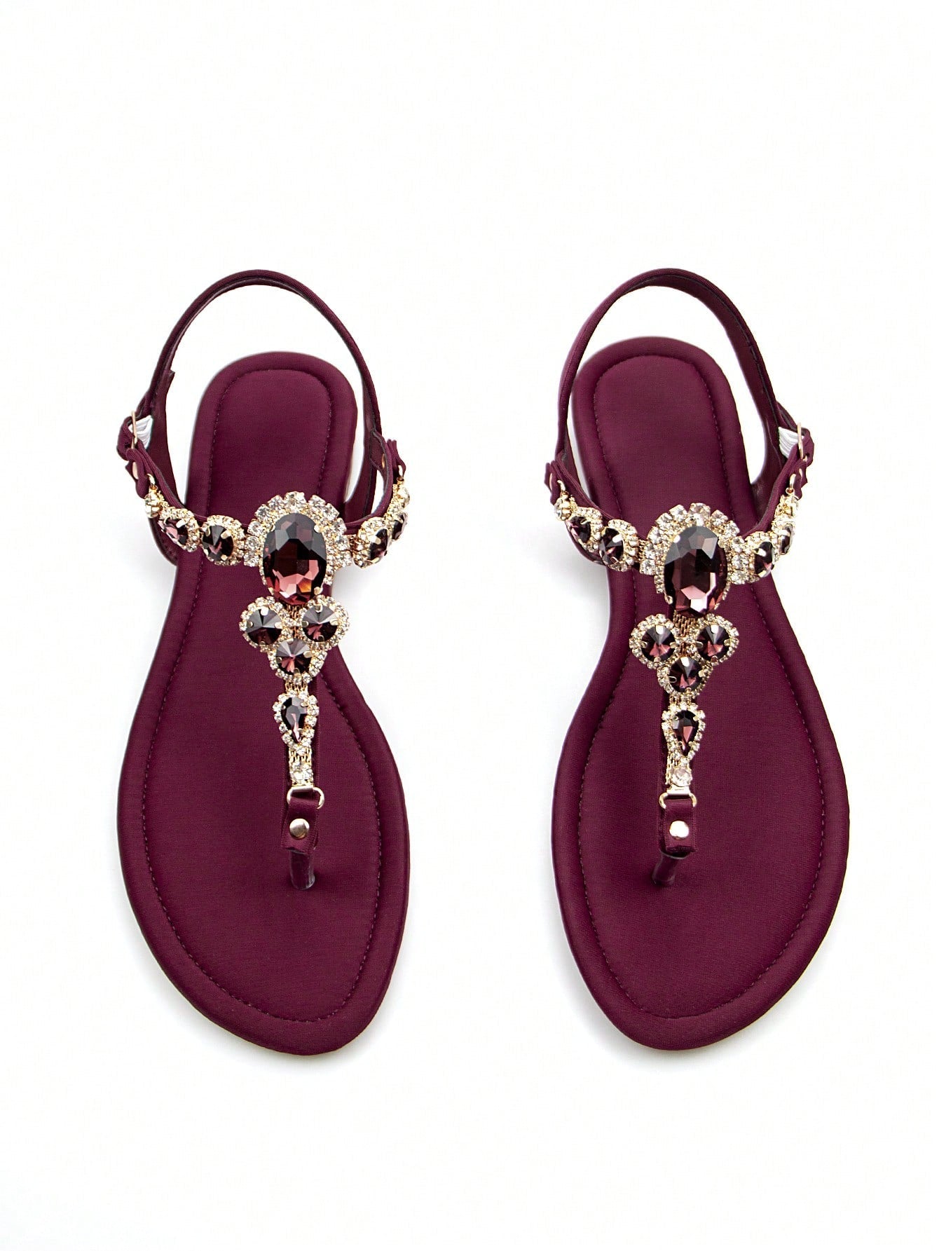 Women Rhinestone Decor Ankle Strap Thong Sandals