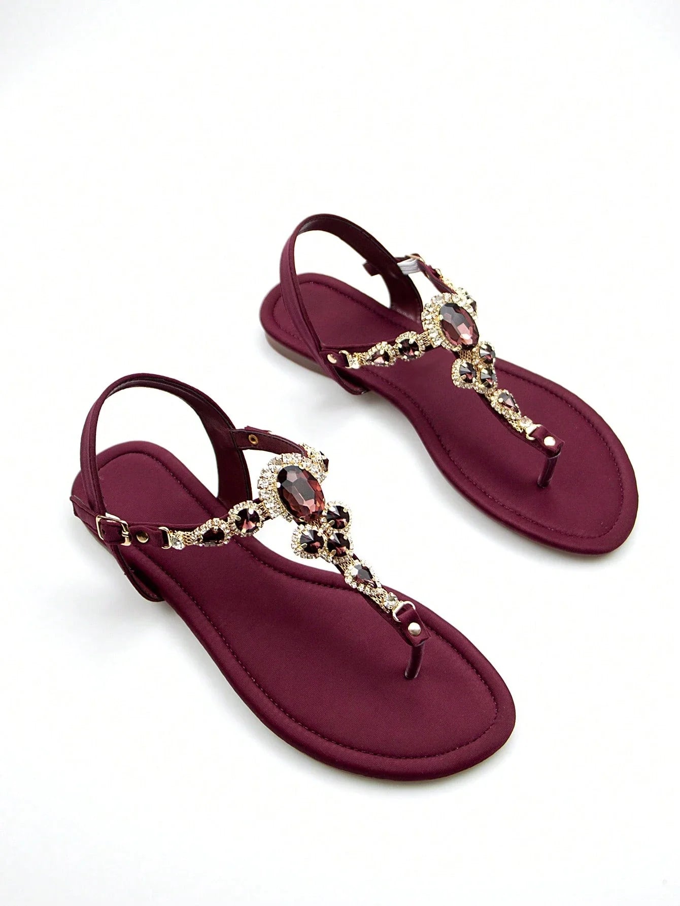 Women Rhinestone Decor Ankle Strap Thong Sandals
