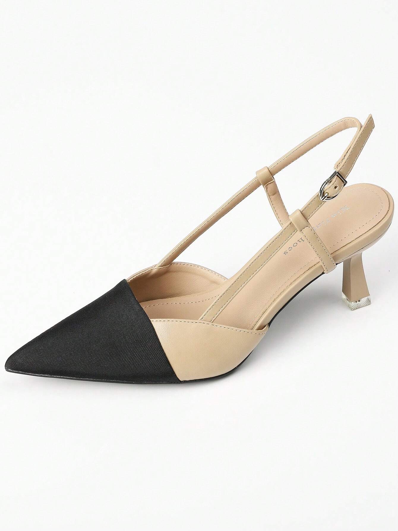 Women Two Tone Point Toe Pyramid Heeled Slingback Pumps
