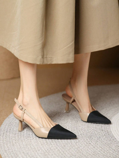 Women Two Tone Point Toe Pyramid Heeled Slingback Pumps