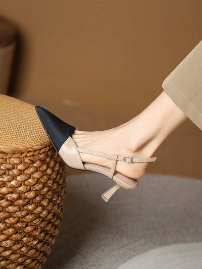 Women Two Tone Point Toe Pyramid Heeled Slingback Pumps