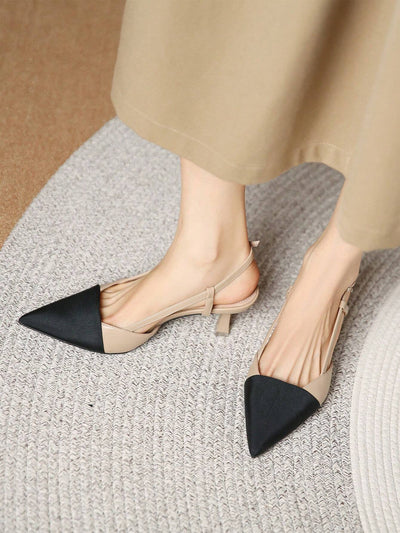 Women Two Tone Point Toe Pyramid Heeled Slingback Pumps