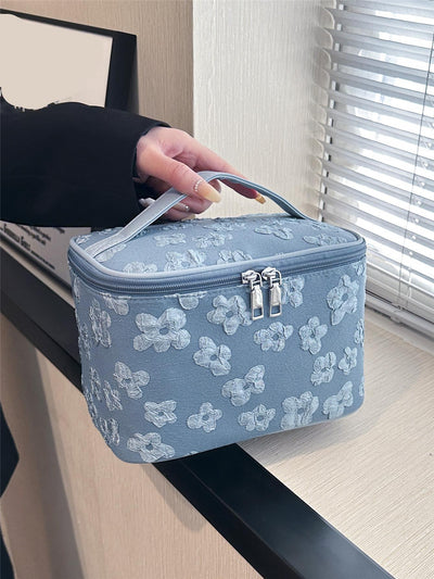 Floral Pattern Makeup Bag Top Handle Zip Around