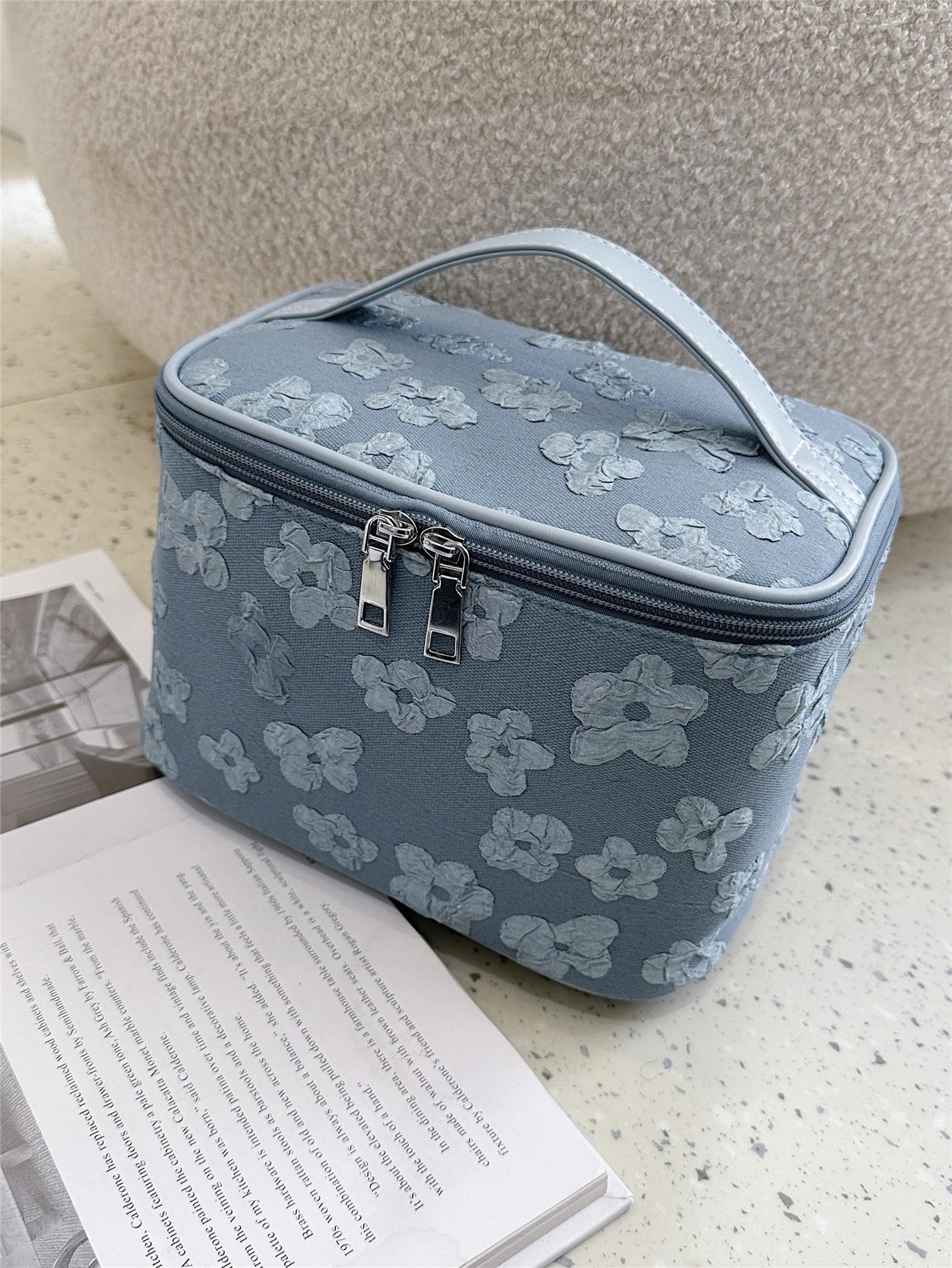 Floral Pattern Makeup Bag Top Handle Zip Around