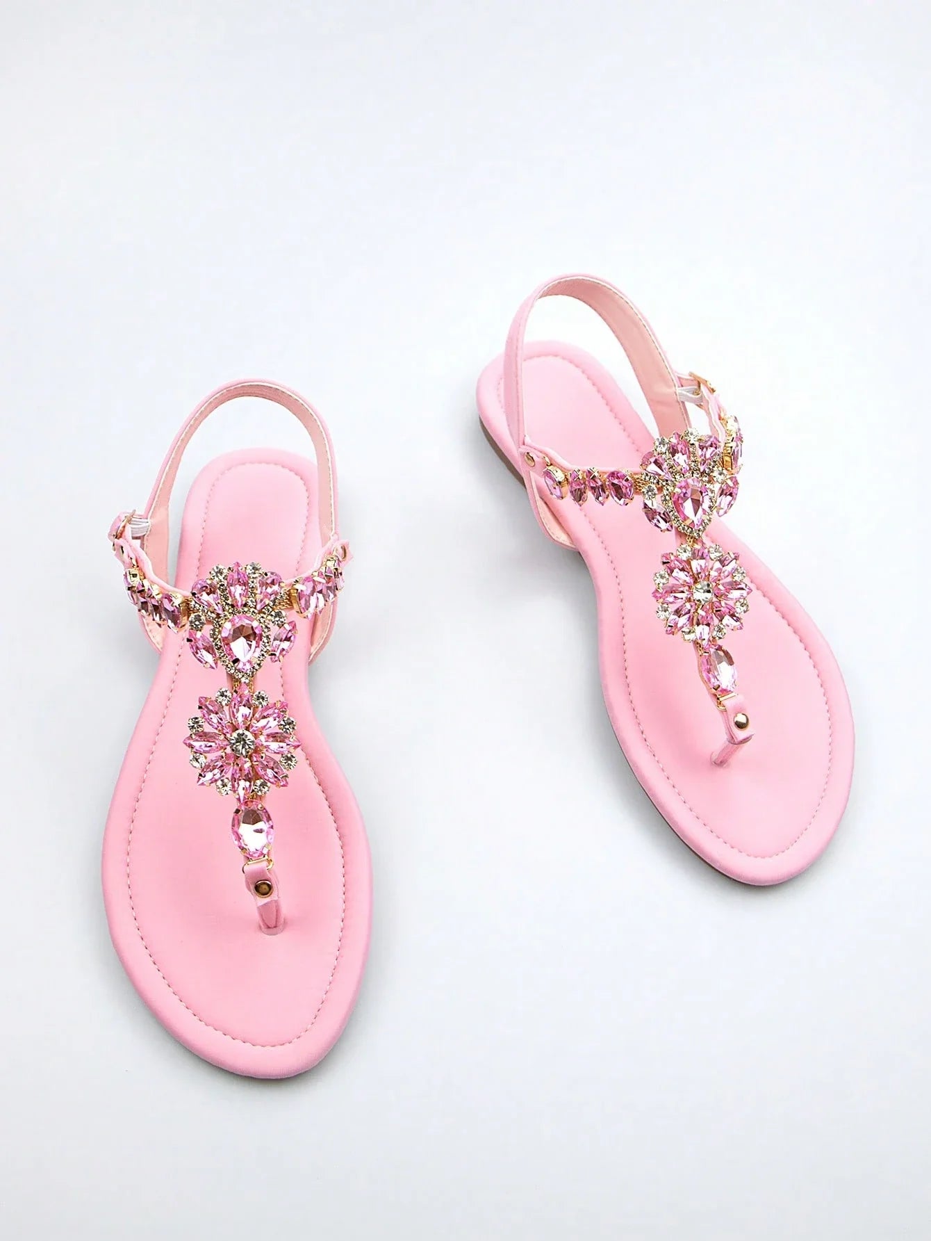 Women Rhinestone Decor Ankle Strap Thong Sandals