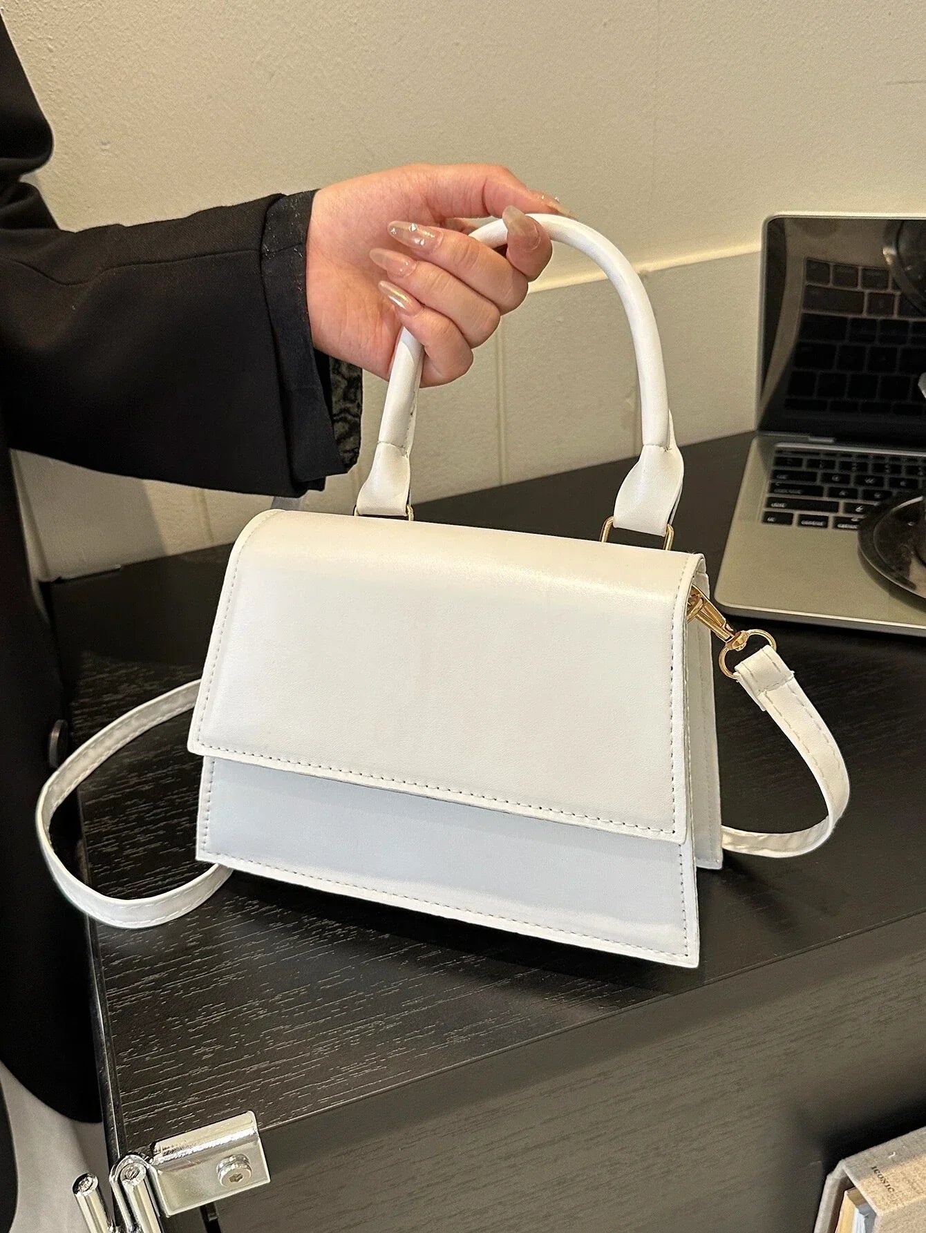Fashionable Solid Color Flap Mini Handbag