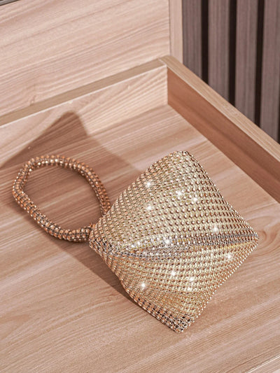 Mini Evening Bag With Crystal Decor, Ladies Party Elegant Clutch Purse Handbag For Cosmetic & Daily Use