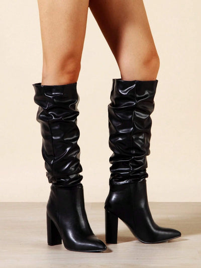 Women's Classic Black Faux Deer Suede Knee High Boots