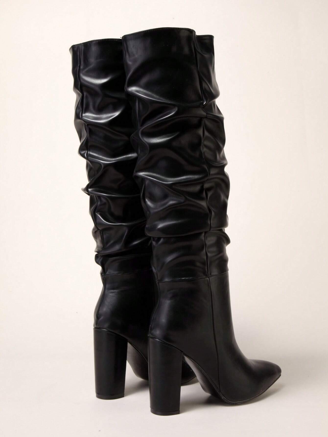 Women's Classic Black Faux Deer Suede Knee High Boots