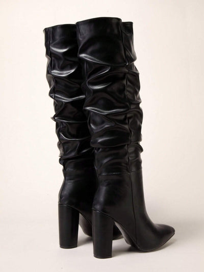 Women's Classic Black Faux Deer Suede Knee High Boots