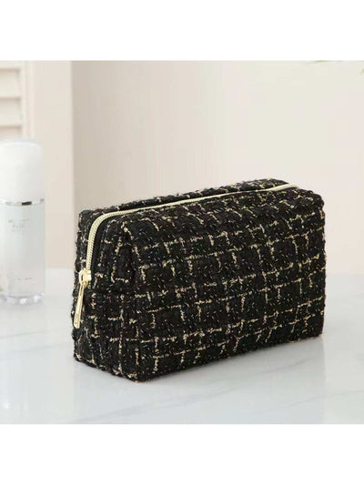 1pc Large Capacity Checkerboard Hand-Woven Cosmetic Bag, Portable Toiletry Storage Box, Travel Bag For Travel Storage Bag,Makeup Bag
